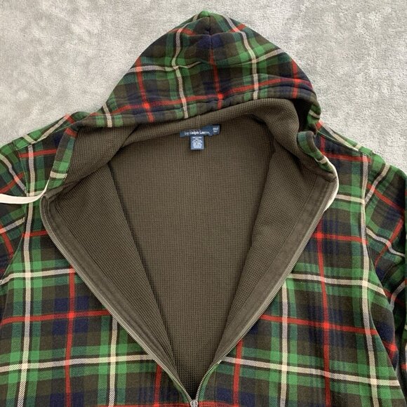 Polo Ralph Lauren Jacket Mens 3XL Tall Green Plaid Tartan Thermal Hooded Vintage - Picture 9 of 13